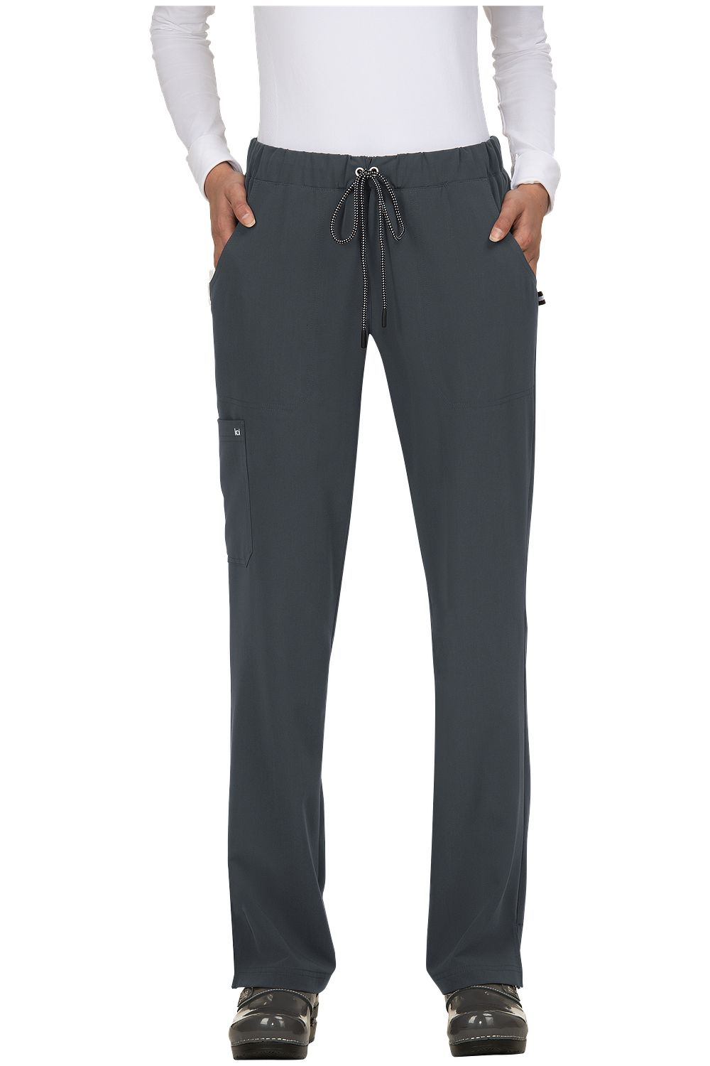 Koi Next Gen Everyday Hero 739 straight leg scrub pants in Charcoal Grey – wrinkle-resistant medical scrubs for nurses and healthcare professionals.
