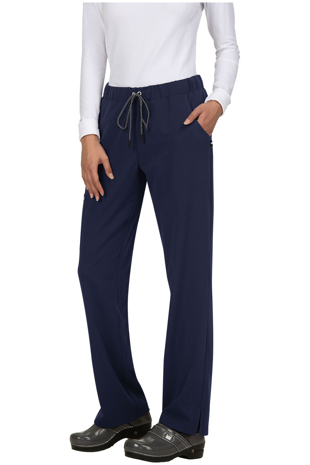 Koi Next Gen Everyday Hero 739 straight leg scrub pants in Navy Blue – wrinkle-resistant medical scrubs for nurses and healthcare professionals.
