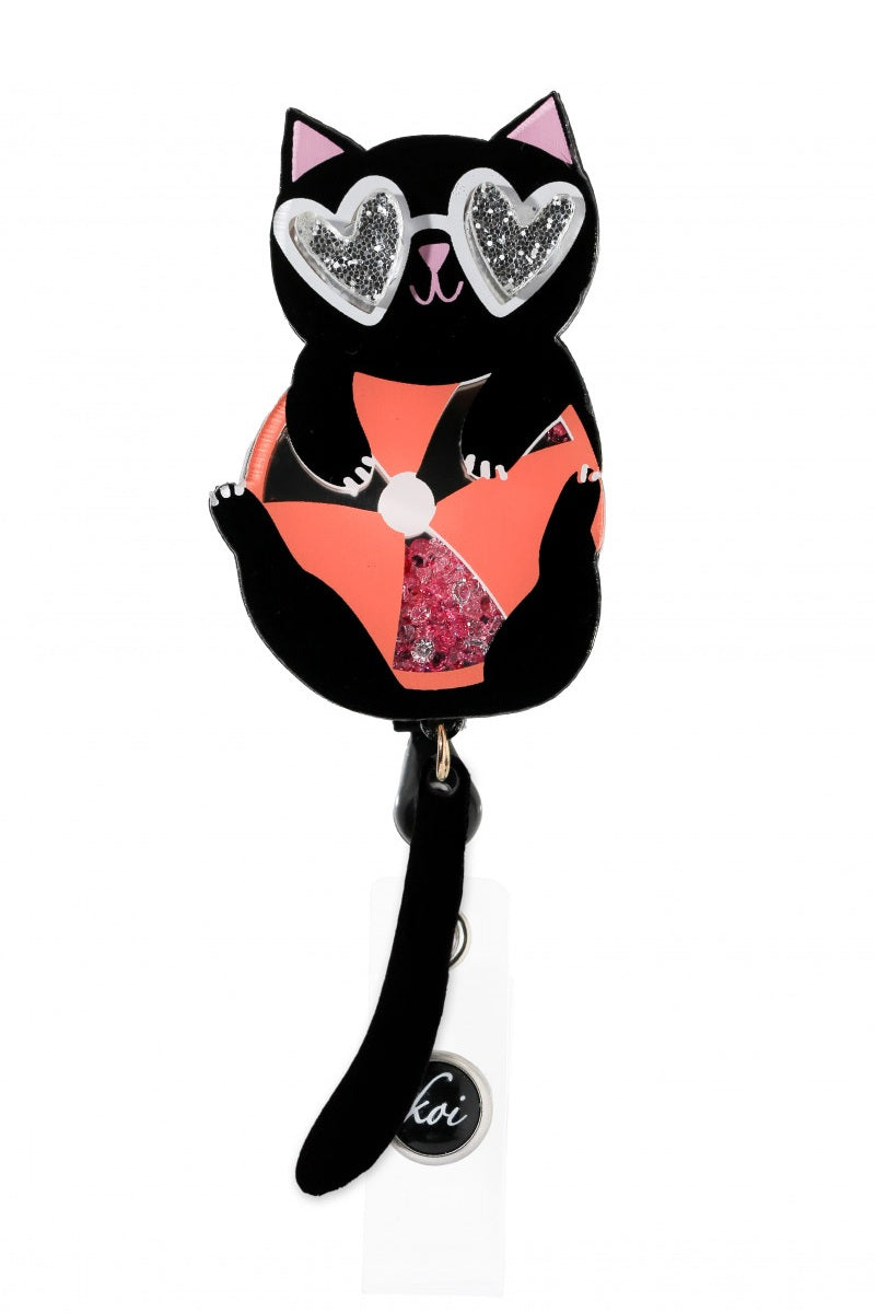 Koi Pool Kitty Shaker Badge Reel with retractable cord and snap badge holder