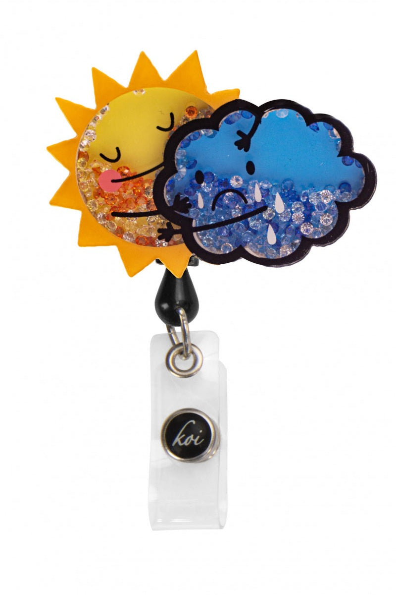 Koi Sun Cloud Shaker Badge Reel with retractable cord and snap badge holder