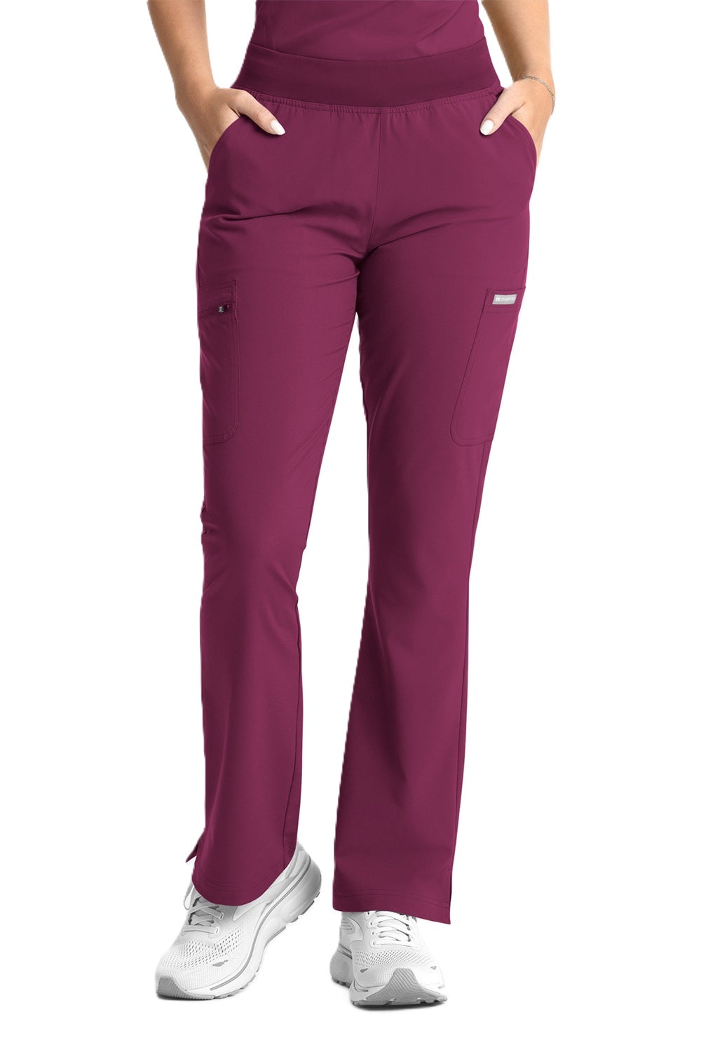 Maevn Momentum 5093 flare leg scrub pants in wine color with professional flare leg cut and advanced moisture management for healthcare workers
