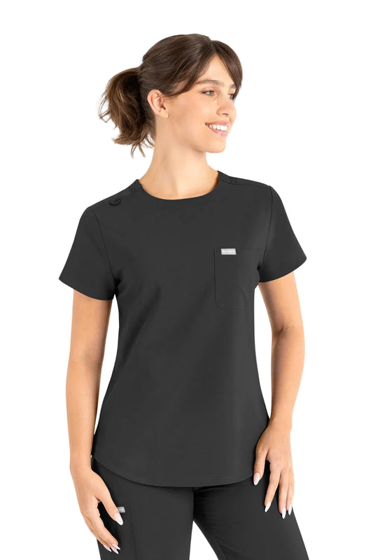Maevn Momentum 5005 Women's Tuckable Round Neck Scrub Top in Black
