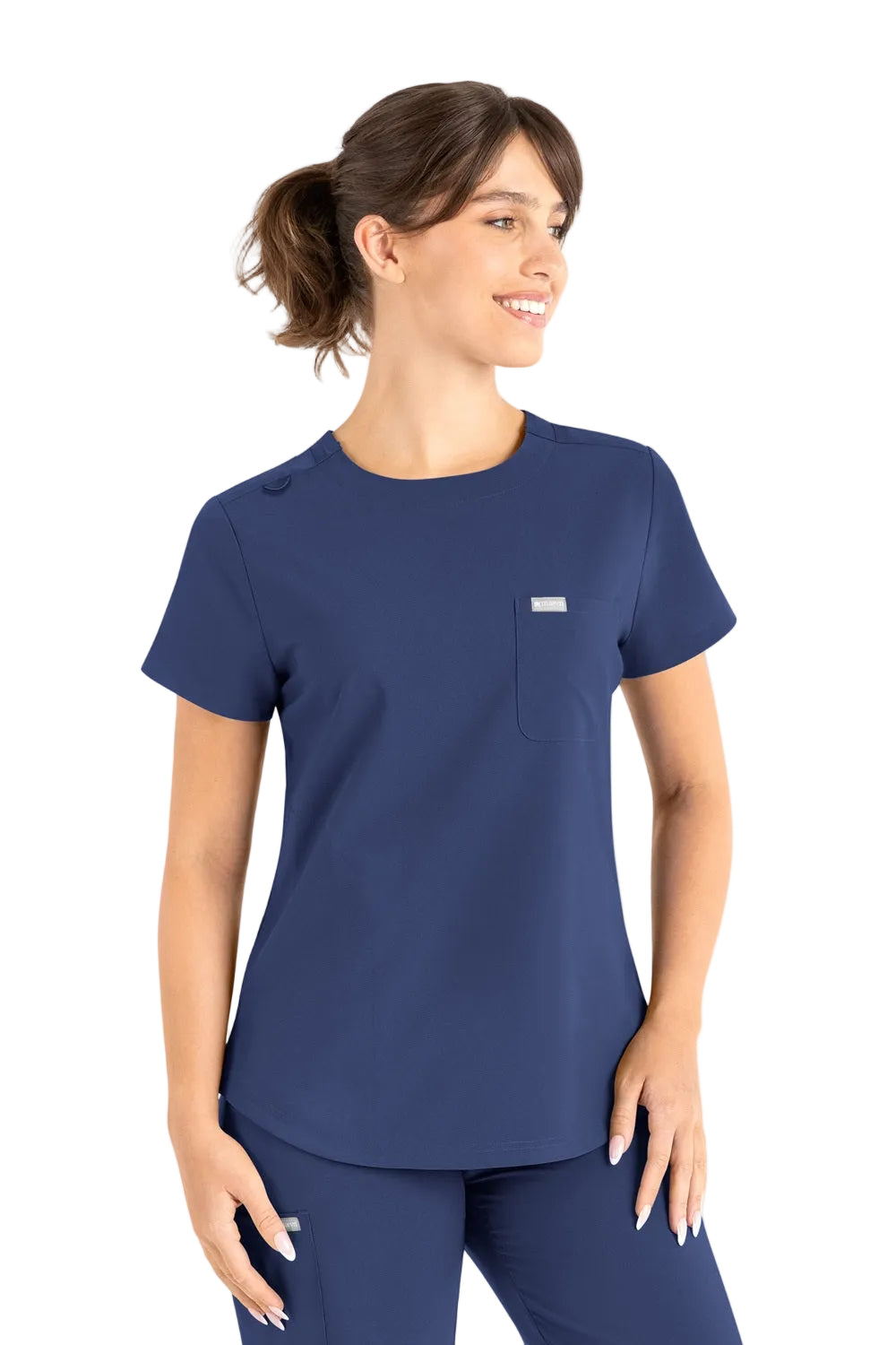 Maevn Momentum 5005 Women's Tuckable Round Neck Scrub Top in Navy Blue
