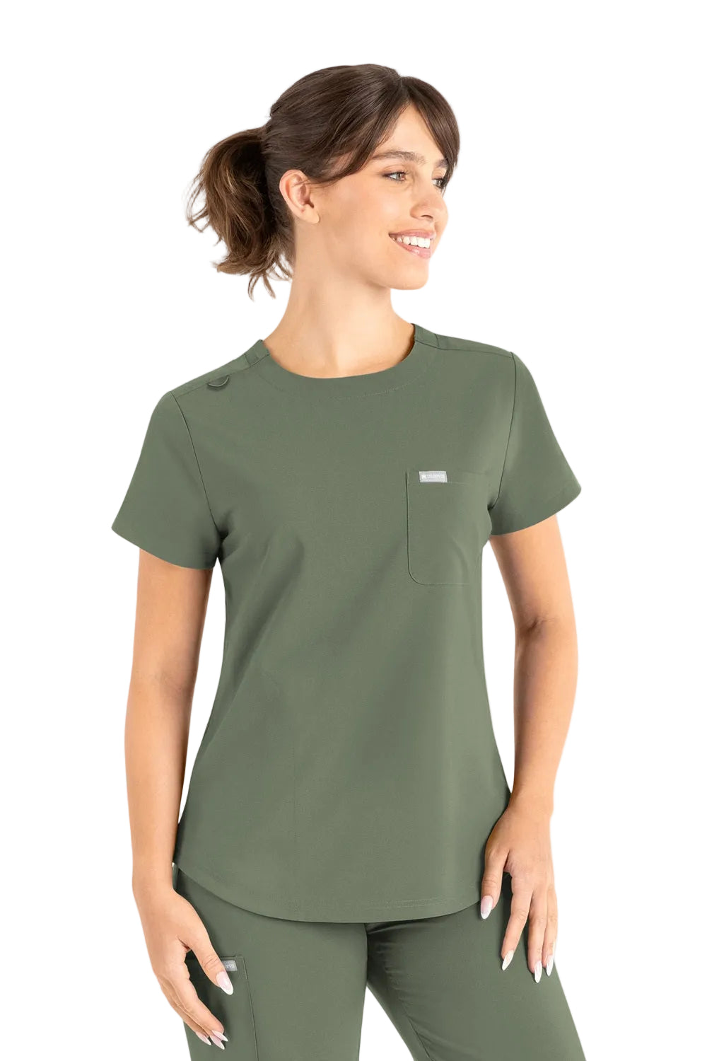 Maevn Momentum 5005 Women's Tuckable Round Neck Scrub Top in Olive Green
