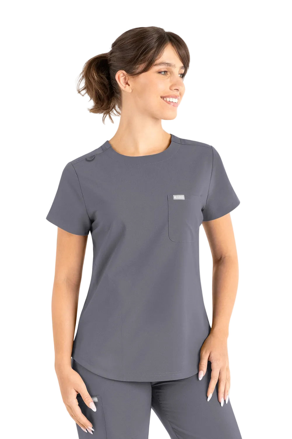 Maevn Momentum 5005 Women's Tuckable Round Neck Scrub Top in Pewter Grey
