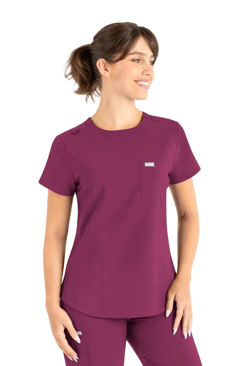 Maevn Momentum 5005 Women's Tuckable Round Neck Scrub Top in Wine
