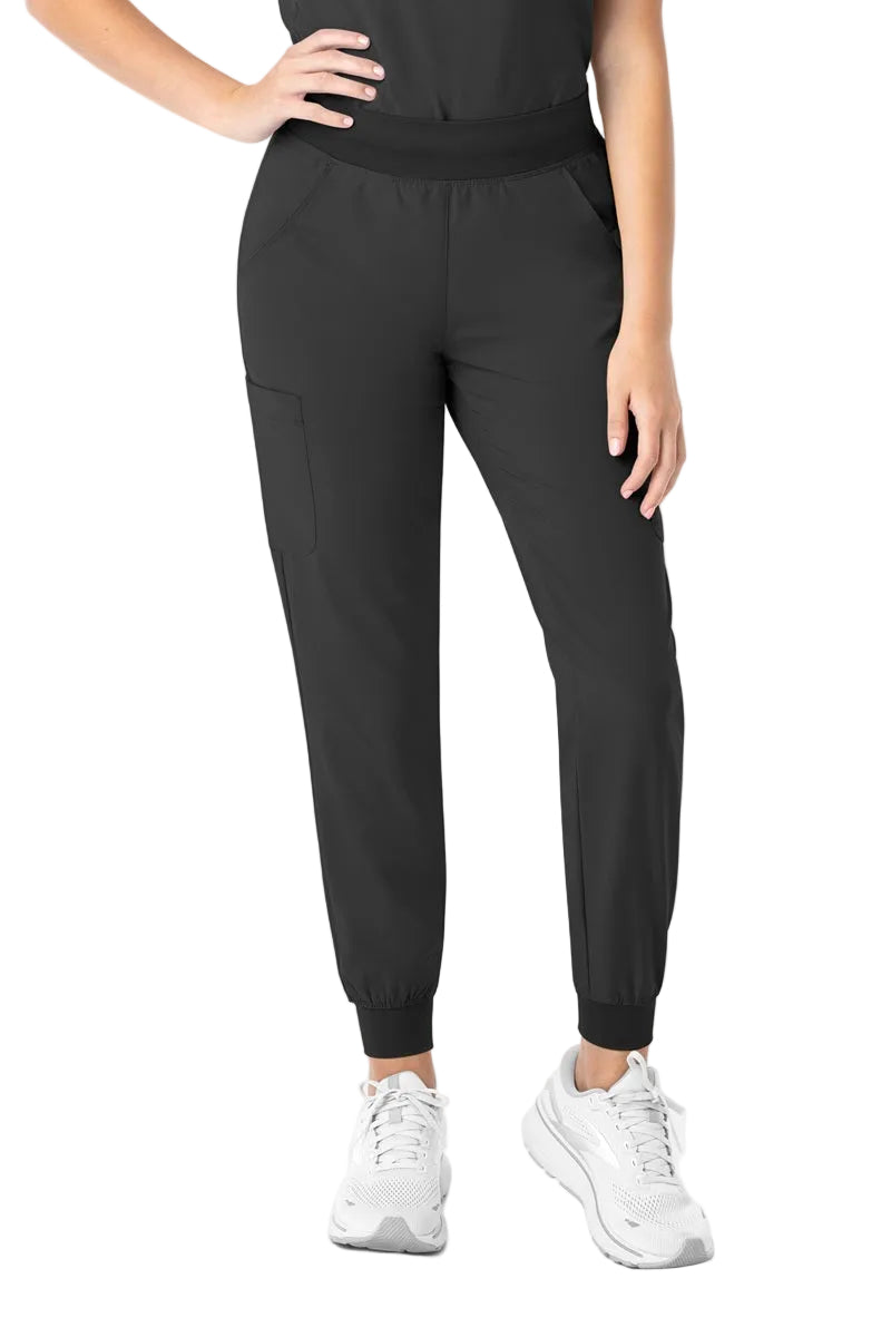 Maevn Momentum 5092 women's yoga waist jogger scrub pants in black with moisture-wicking fabric and athletic fit
