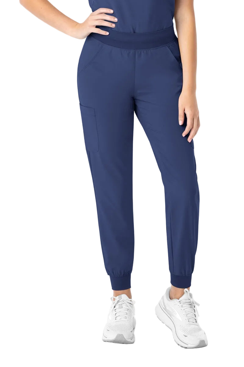 Maevn Momentum 5092 women's yoga waist jogger scrub pants in navy blue with moisture-wicking fabric and athletic fit
