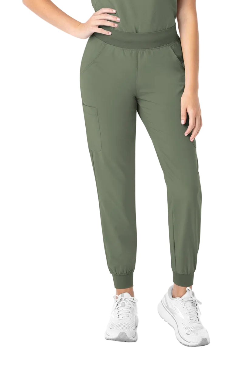Maevn Momentum 5092 women's yoga waist jogger scrub pants in olive green with moisture-wicking fabric and athletic fit
