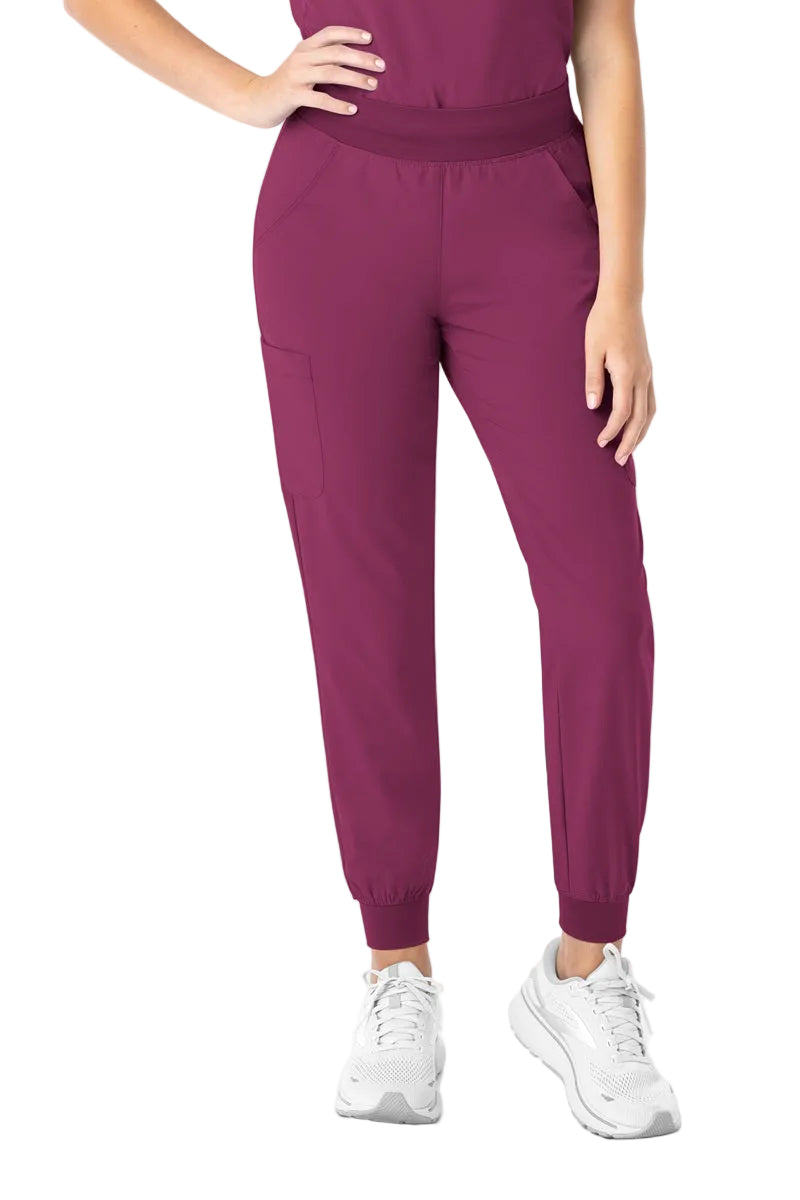 Maevn Momentum 5092 women's yoga waist jogger scrub pants in wine with moisture-wicking fabric and athletic fit
