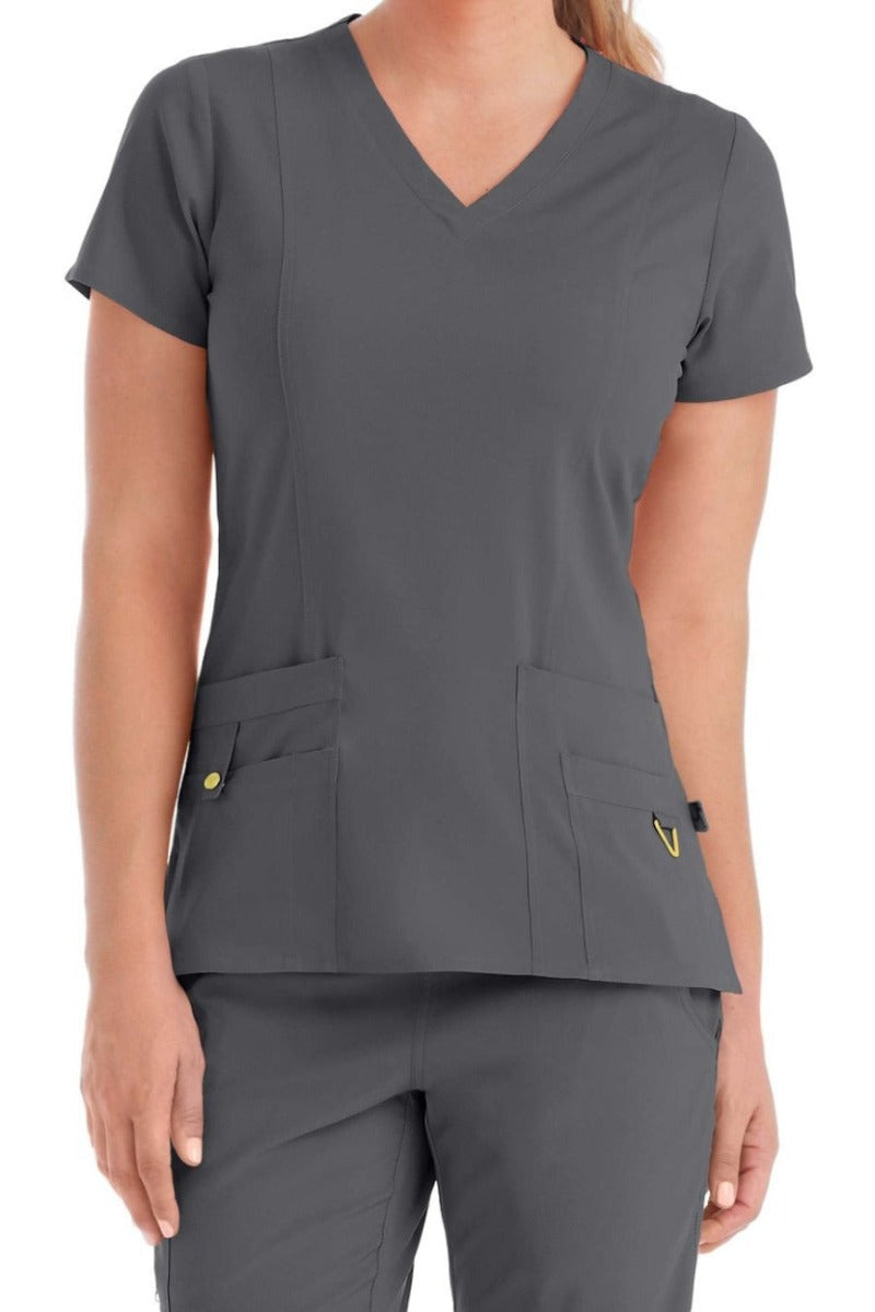 Med Couture Activate 8408 V-Neck Top in pewter grey