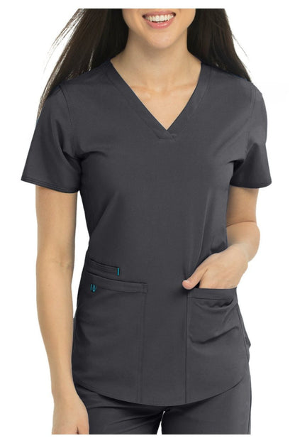 Med Couture Scrub Top Energy Serena Shirttail Hem V-neck in pewter grey