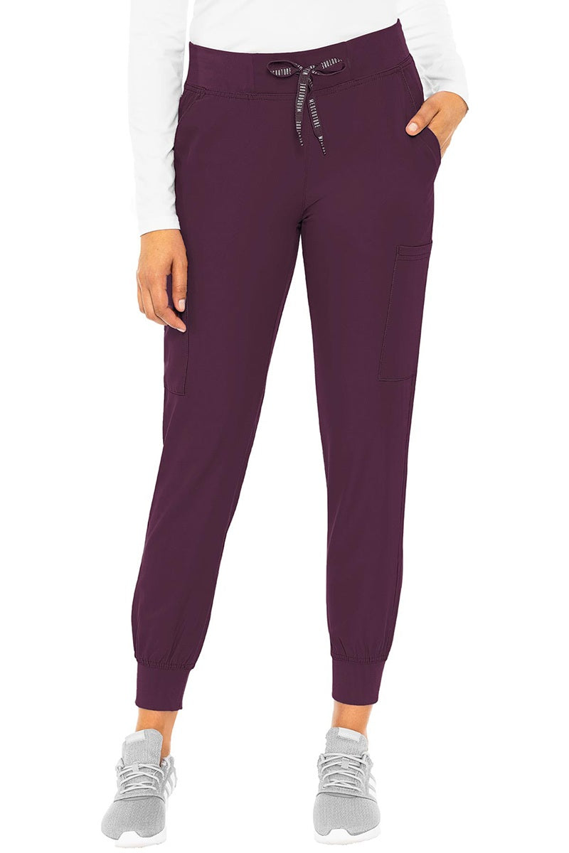 Med Couture Insight Jogger 2711 scrub pants in Wine - stylish jogger scrubs with athletic fit and functional cargo pockets.
