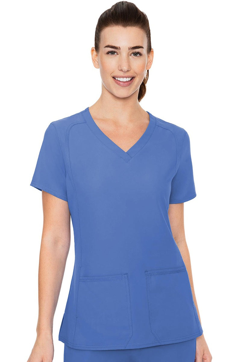 Med Couture Insight 2468 scrub top in ceil blue - women's v-neck medical uniform with side pockets and moisture-wicking fabric
