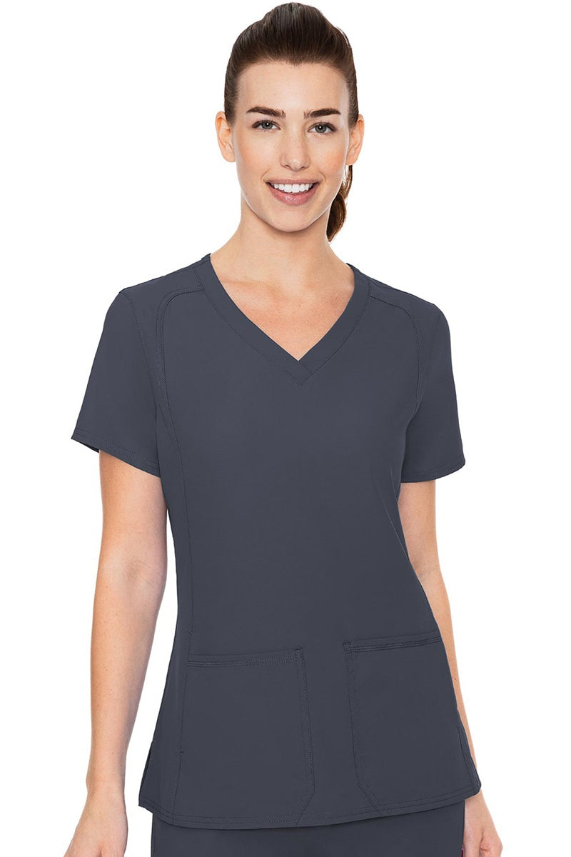 Med Couture Insight 2468 scrub top in pewter grey - women's v-neck medical uniform with side pockets and moisture-wicking fabric
