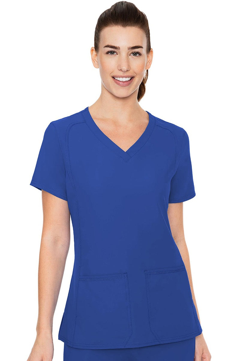 Med Couture Insight 2468 scrub top in royal blue - women's v-neck medical uniform with side pockets and moisture-wicking fabric
