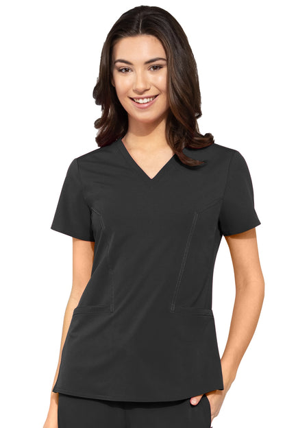 Med Couture Scrub Top Peaches Double V-Neck 8434 in Black