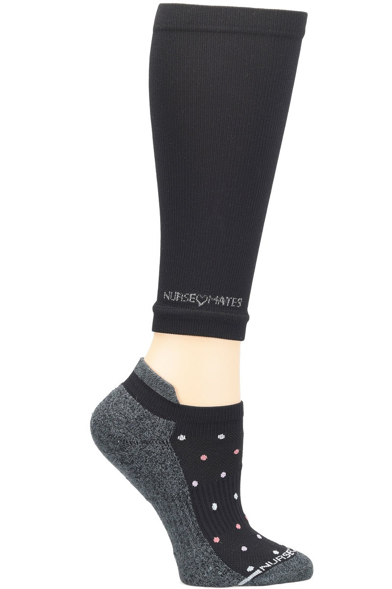 Nurse Mates compression calf sleeve and anklet set in black with dot pattern - 12-14 mmHg graduated support for nurses and healthcare workers