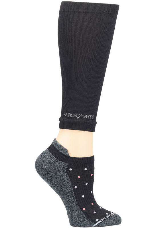 Nurse Mates compression calf sleeve and anklet set in black with dot pattern - 12-14 mmHg graduated support for nurses and healthcare workers