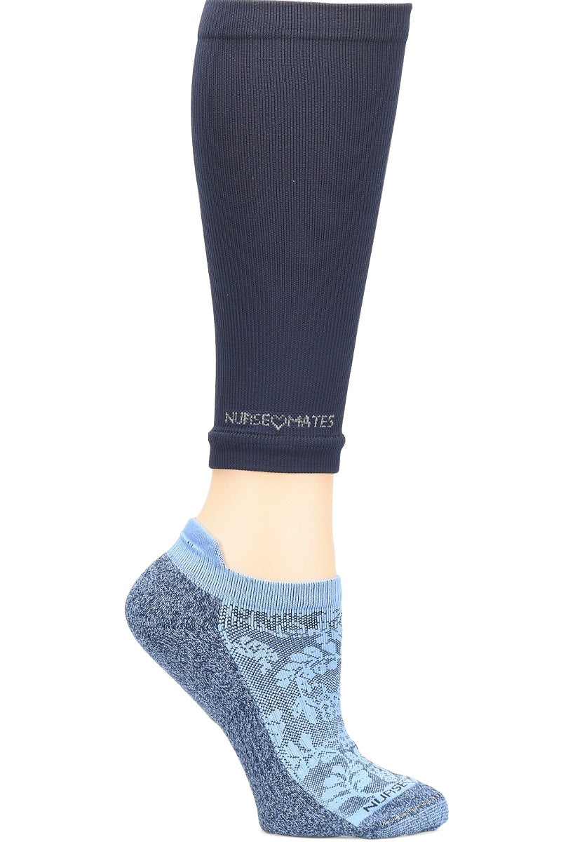 Nurse Mates compression calf sleeve and anklet set in navy with denim pattern - 12-14 mmHg graduated support for nurses and healthcare workers