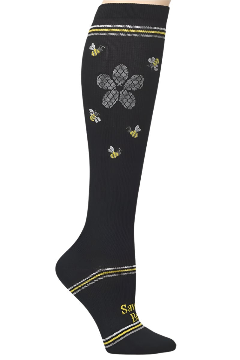 Nurse Mates Daisy Bees compression socks with daisy and bee pattern - 12-14 mmHg graduated compression for regular calves up to 17 inches, cheerful floral design for nurses