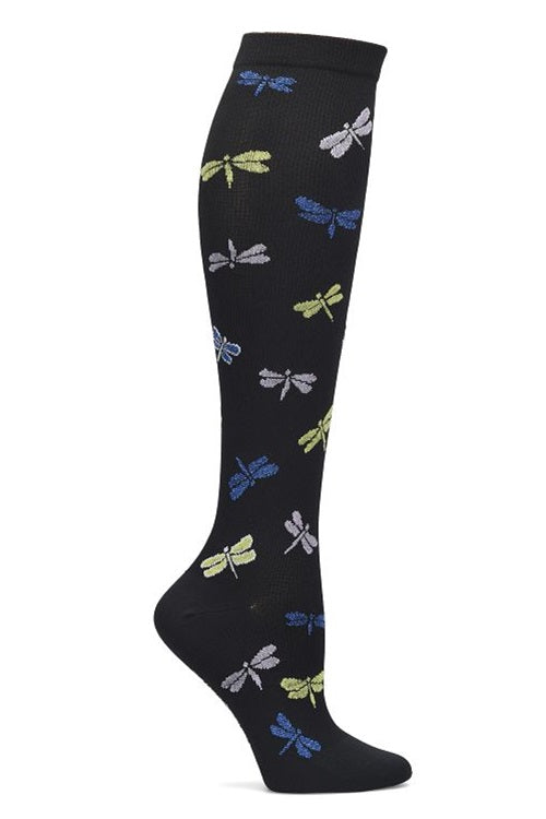 Nurse Mates Dragonfly compression socks with dragonfly pattern - 12-14 mmHg graduated compression for regular calves up to 17 inches, nature-inspired design for healthcare workers