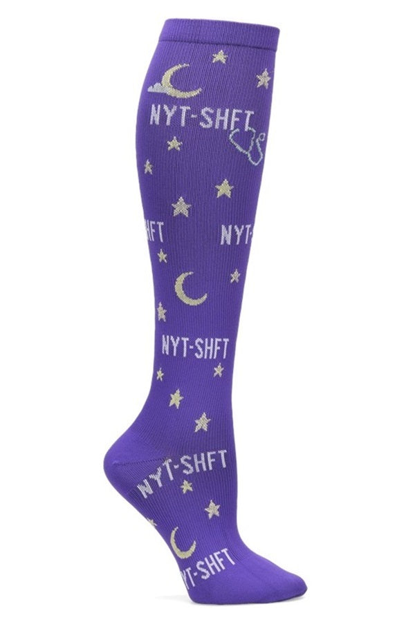 Nurse Mates Night Shift compression socks with moon and stars - 12-14 mmHg mild compression for regular calves up to 17 inches, perfect for night shift nurses and healthcare workers