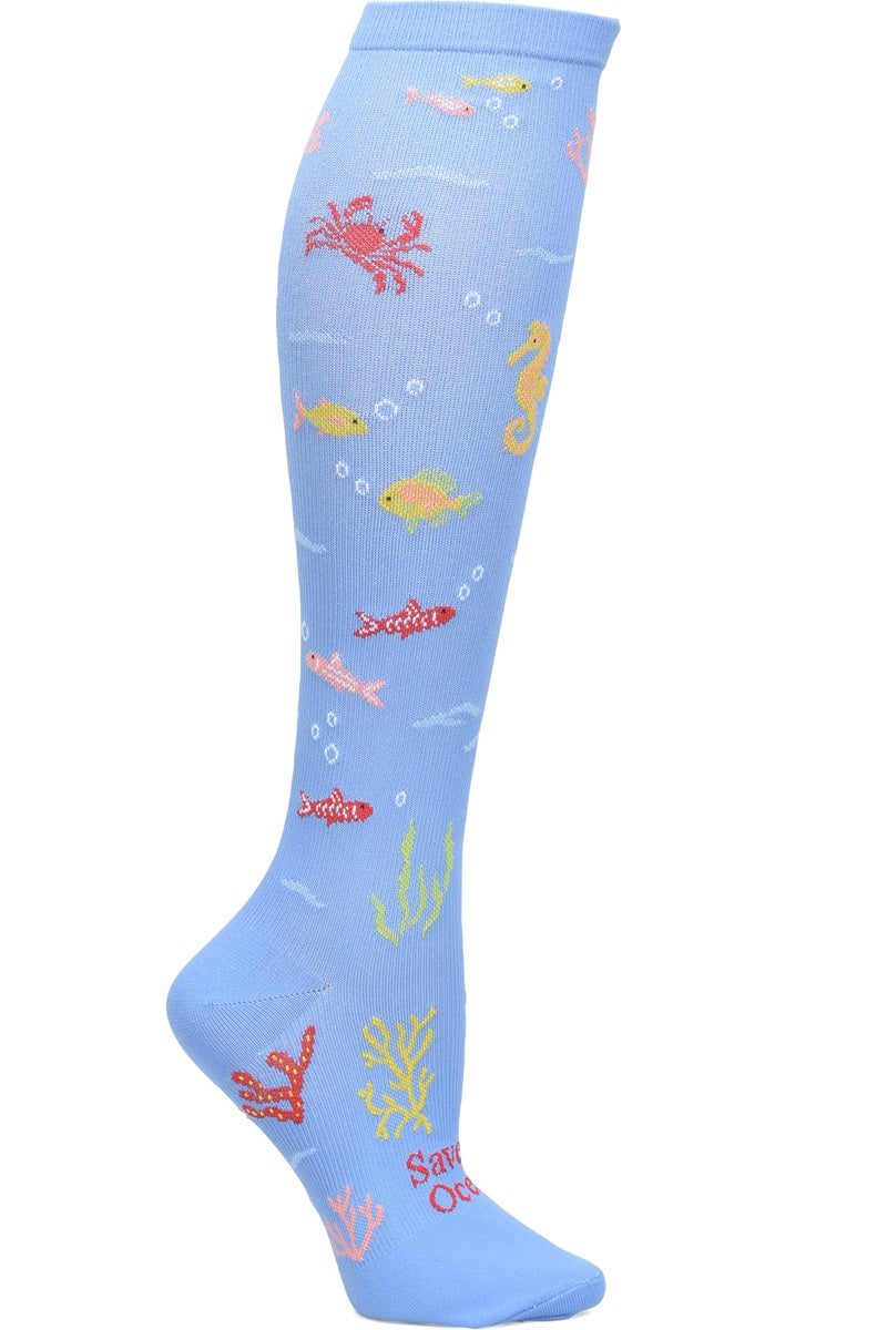 Nurse Mates Save The Oceans compression socks with ocean conservation message - 12-14 mmHg mild compression for regular calves up to 17 inches, endangered ocean awareness design for nurses