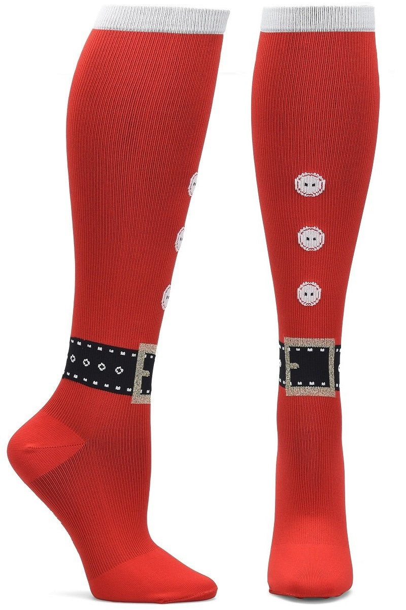 Nurse Mates Santa Suit compression socks with holiday theme - 12-14 mmHg graduated compression for regular calves up to 17 inches, festive Christmas design for healthcare workers