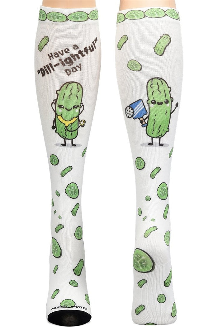 Nurse Mates 360° seamless compression socks 12-14 mmHg in dill lightful green pattern, regular calf fit, healthcare professional grade support hosiery in fresh botanical color
