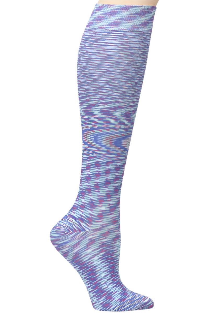 Nurse Mates Space Dye Aqua Breeze compression socks in aqua heathered pattern - 12-14 mmHg graduated compression for regular calves up to 17 inches, modern athletic-inspired design for healthcare workers