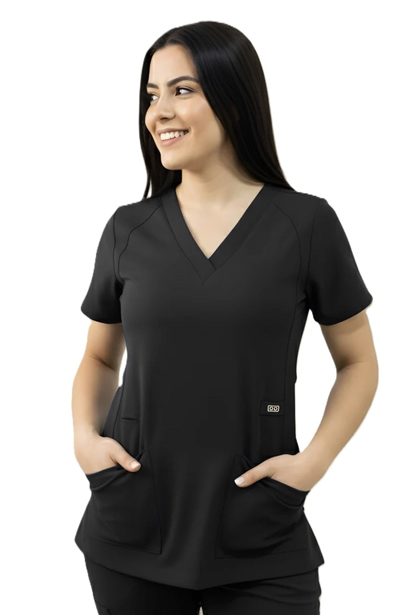 Astro Elle 1103 Women's V-Neck Scrub Top in Black – lightweight, modern-fit medical scrub top for nurses and healthcare professionals
