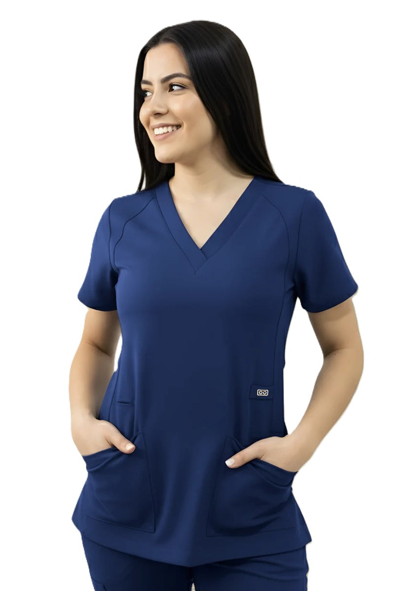 Astro Elle 1103 Women's V-Neck Scrub Top in Navy Blue – classic navy women's scrub top with a flattering v-neck silhouette
