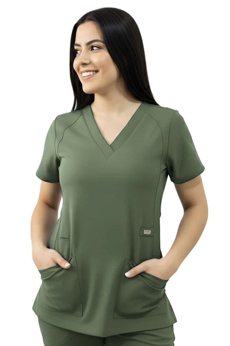 Astro Elle 1103 Women's V-Neck Scrub Top in Olive Green – premium women's medical scrub top in earthy olive for clinical and hospital wear
