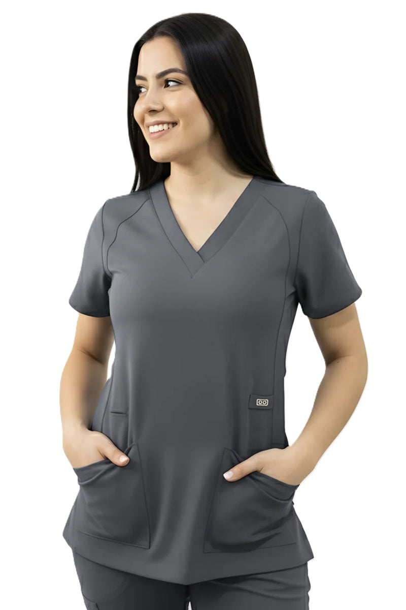 Astro Elle 1103 Women's V-Neck Scrub Top in Pewter Grey – modern grey v-neck scrub top for women in nursing and medical fields
