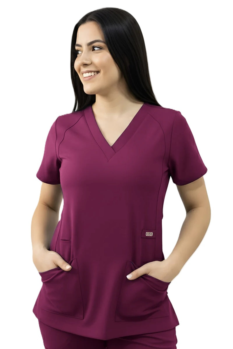 Astro Elle 1103 Women's V-Neck Scrub Top in Wine – rich wine-colored women's v-neck scrub top for healthcare and clinical settings

