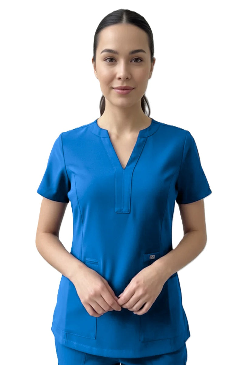 Astro Star Y-Neck Scrub Top 1133 in Royal Blue – Women's 3-pocket polyester ultra-stretch scrub top with princess seams and Y-neck neckline
