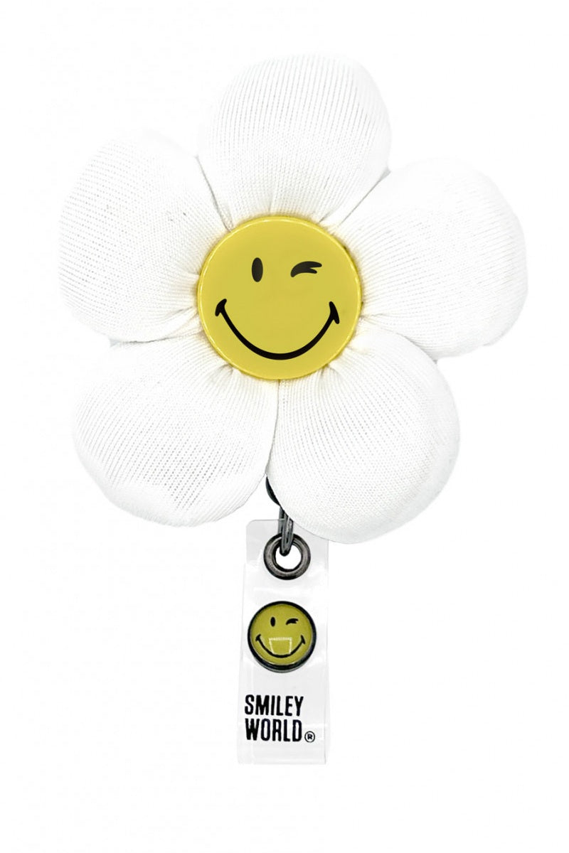 koi SmileyWorld Shaker Badge Reel in 3D Smiley Puffer design with retractable cord and clip for healthcare professionals.