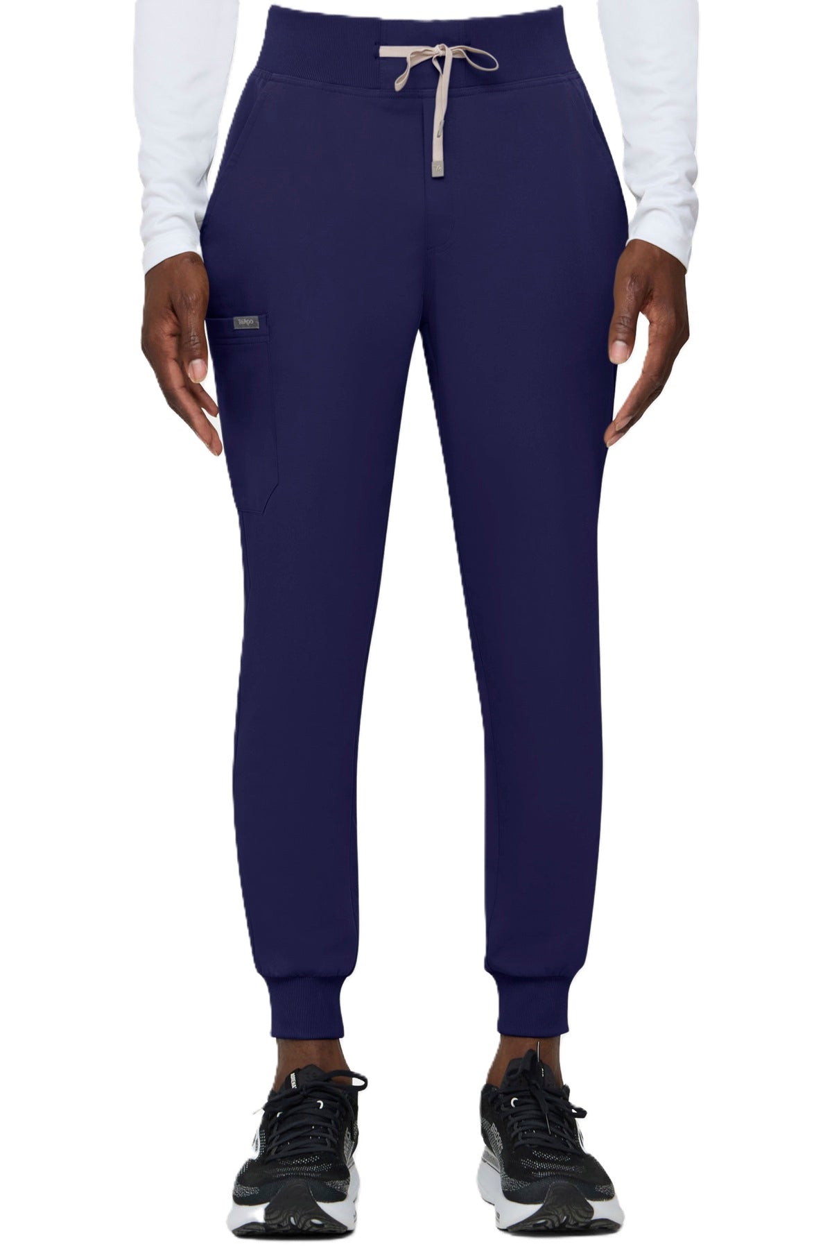 Tempo T272 men's navy blue jogger scrub pants with rib cuffs and six-pocket design
