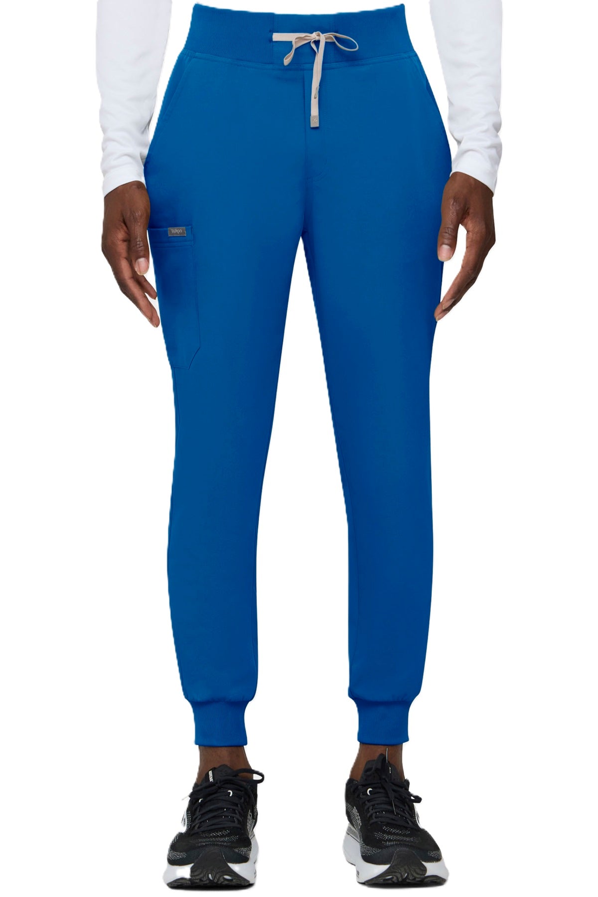 Tempo T272 men's royal blue jogger scrub pants with rib cuffs and six-pocket design

