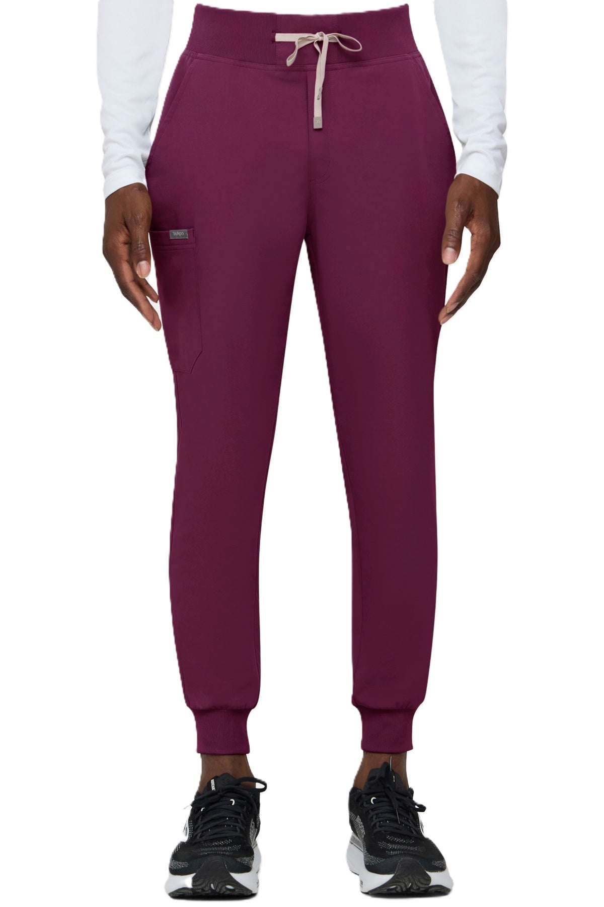 Tempo T272 men's wine jogger scrub pants with rib cuffs and six-pocket design
