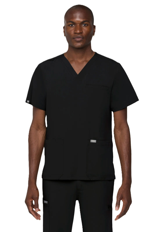 Tempo T171 men's 3-pocket V-neck scrub top in black