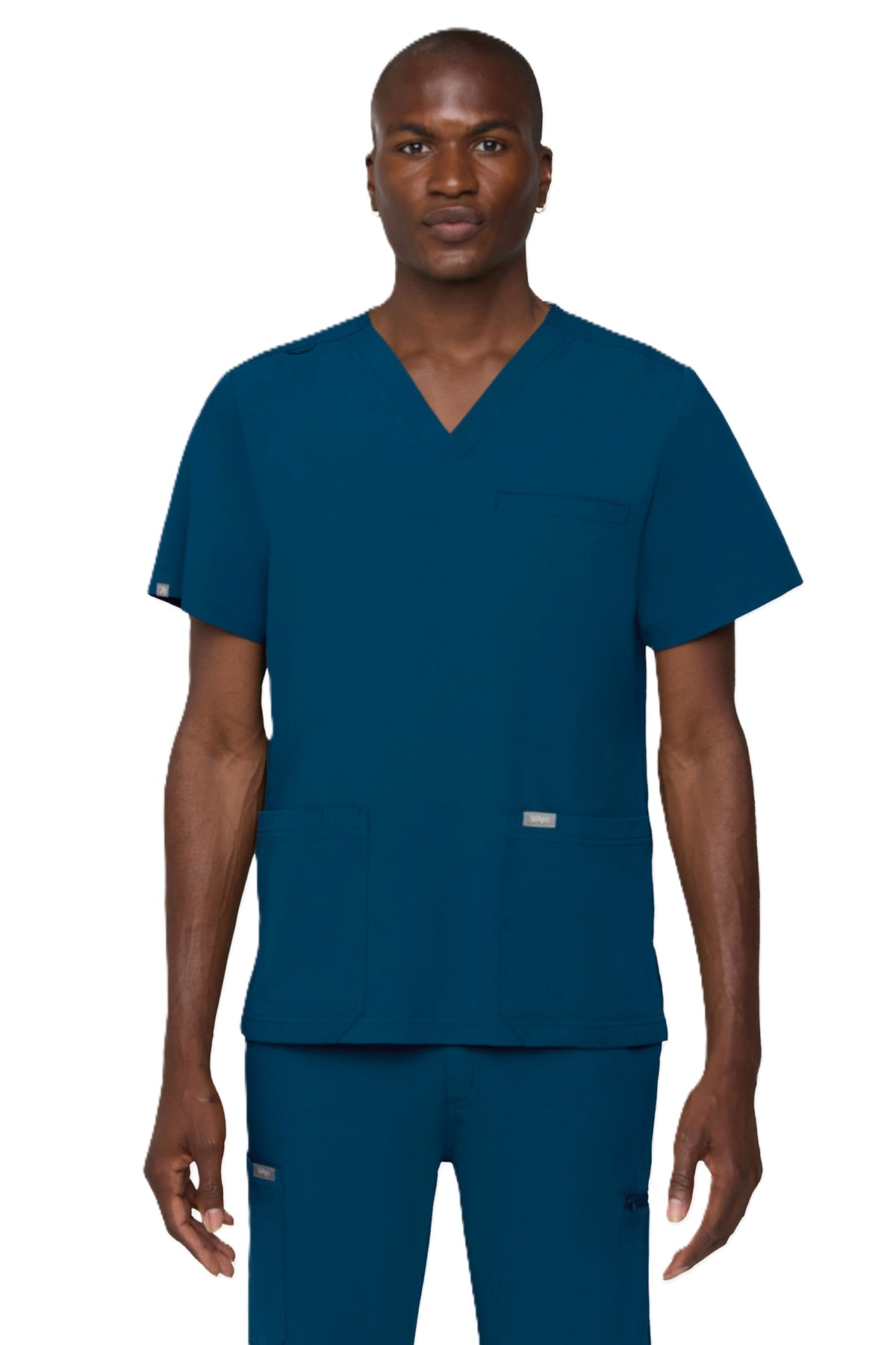 Tempo T171 men's 3-pocket V-neck scrub top in caribbean blue