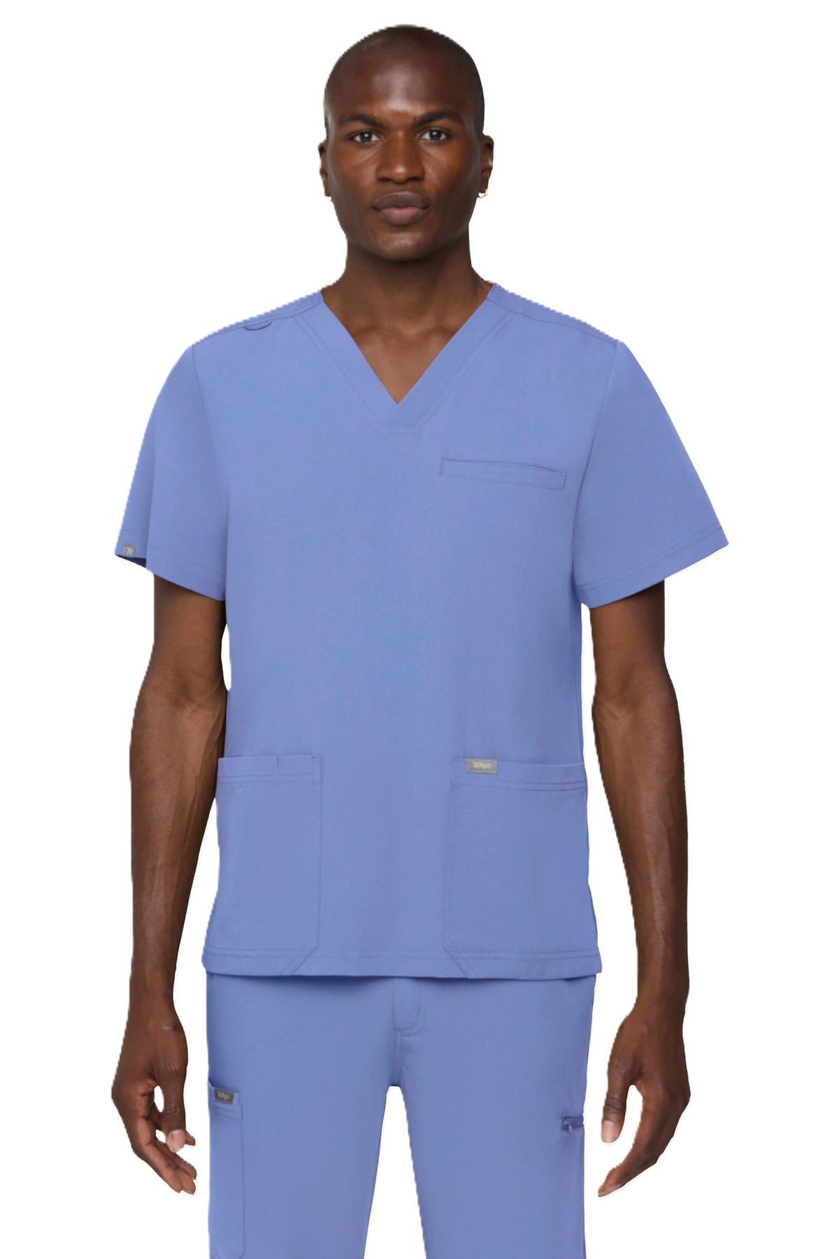 Tempo T171 men's 3-pocket V-neck scrub top in ceil blue
