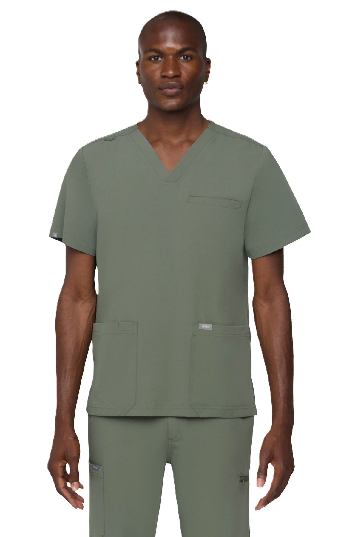 Tempo T171 men's 3-pocket V-neck scrub top in olive green