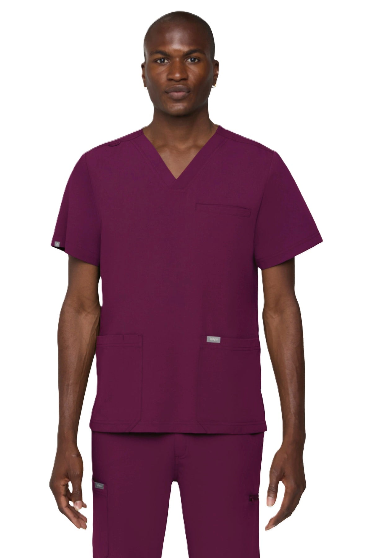 Tempo T171 men's 3-pocket V-neck scrub top in wine