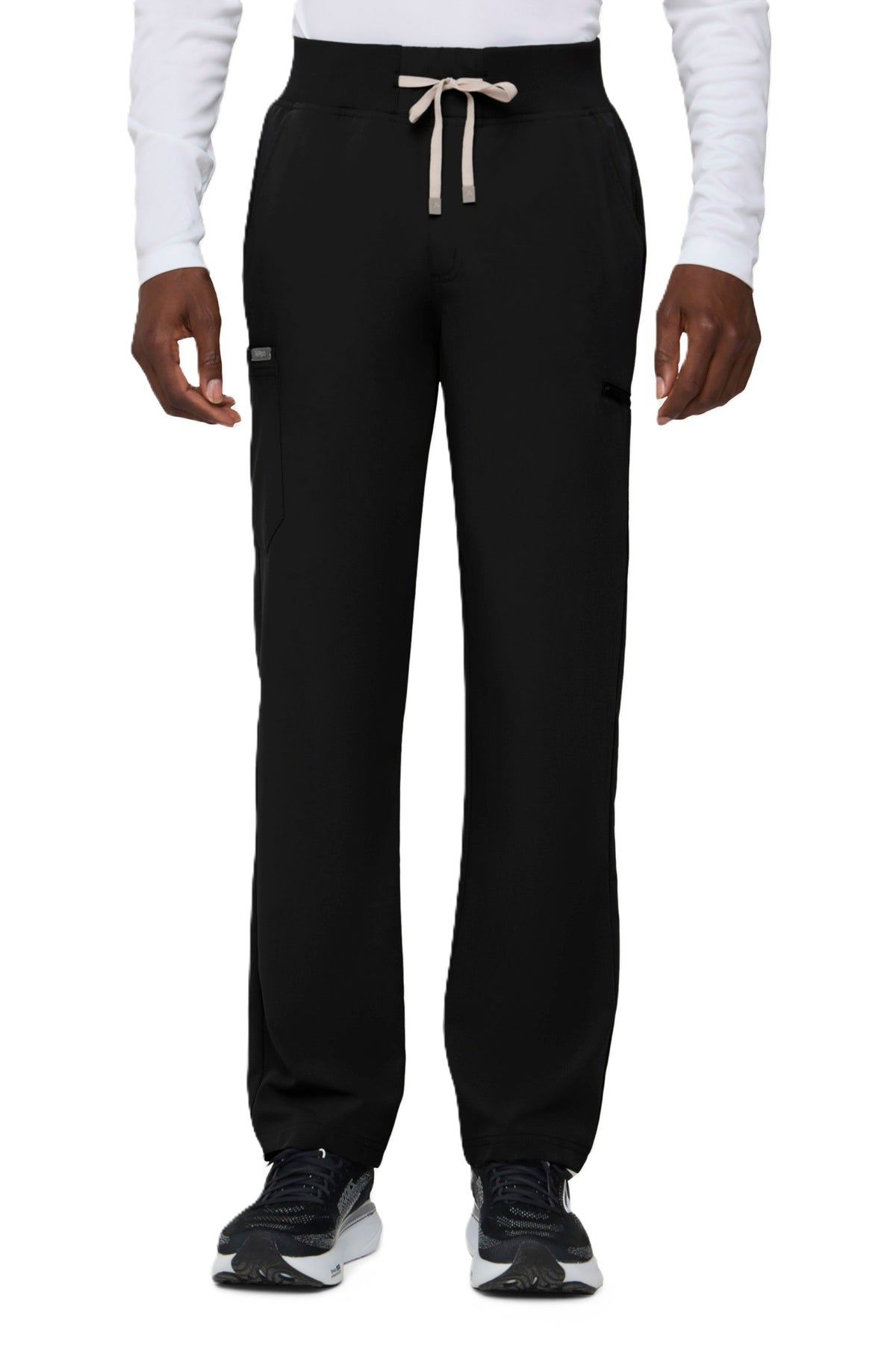 Tempo T271 men's black straight leg scrub pants with six-pocket design
