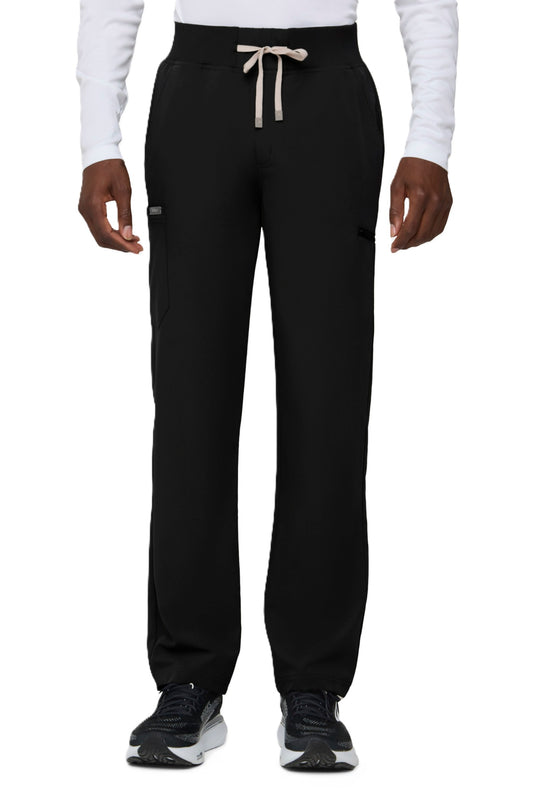 Tempo T271 men's black straight leg scrub pants with six-pocket design
