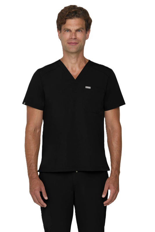 Tempo T172 men's tuckable V-neck scrub top in black