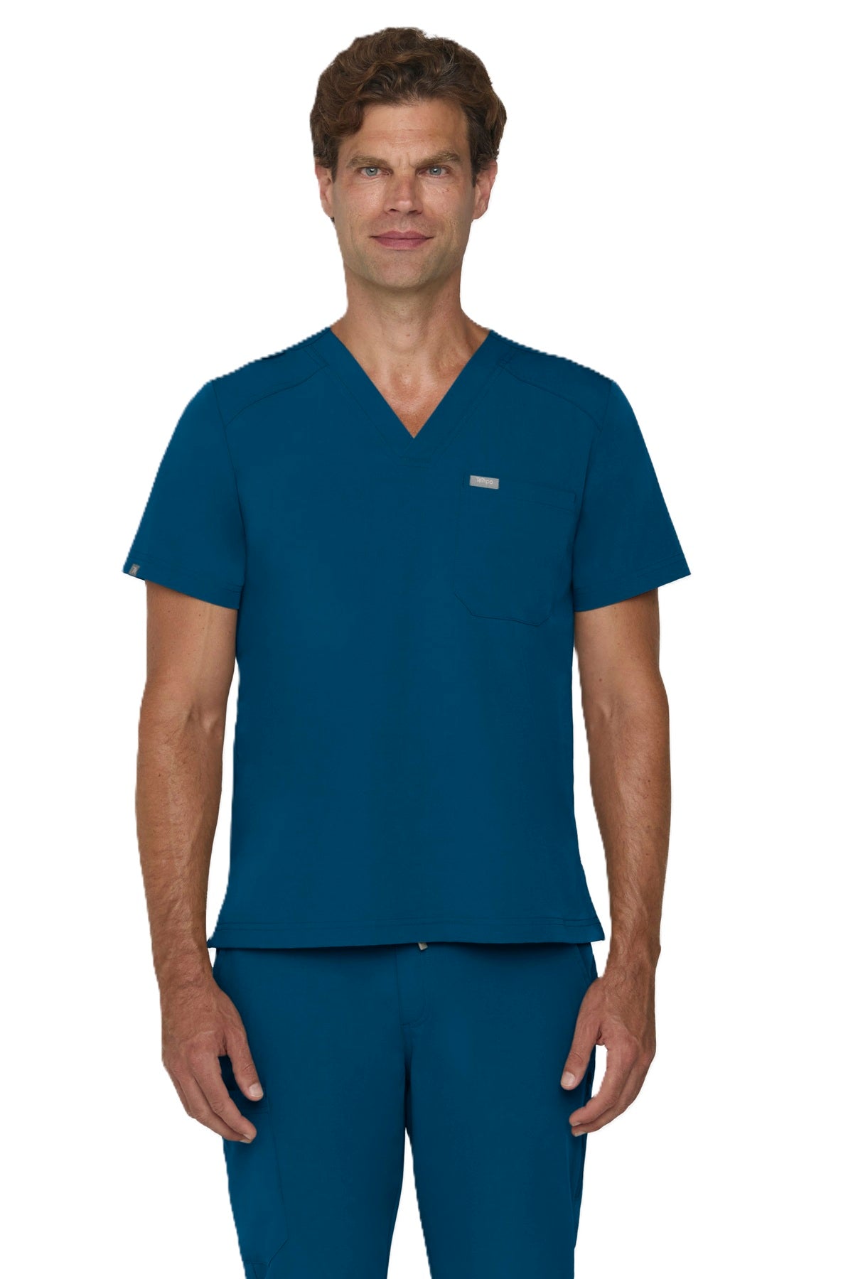Tempo T172 men's tuckable V-neck scrub top in caribbean blue